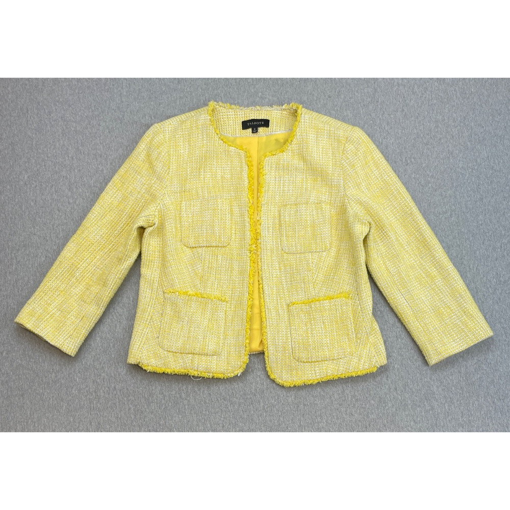 Talbots Jacket Womens 8 Yellow Cotton Blend Stretch‎ Long Sleeve Open Front